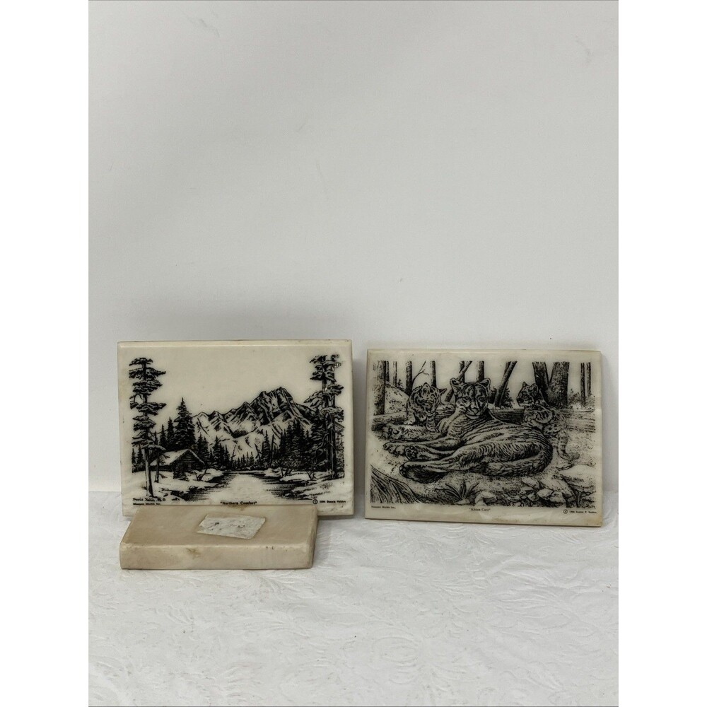 Montana Marble Donnie Nahlen Lot 2 Etched Plaques & 1 Stand Kitten Care Northern